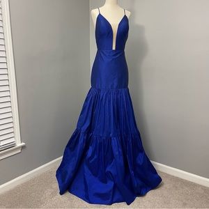 TARIK EDIZ royal blue backless evening gown NWT
